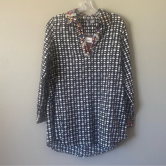 NWT ANU tunic size small Embroidered floral Cotton tunic Black white dots - Picture 1 of 12